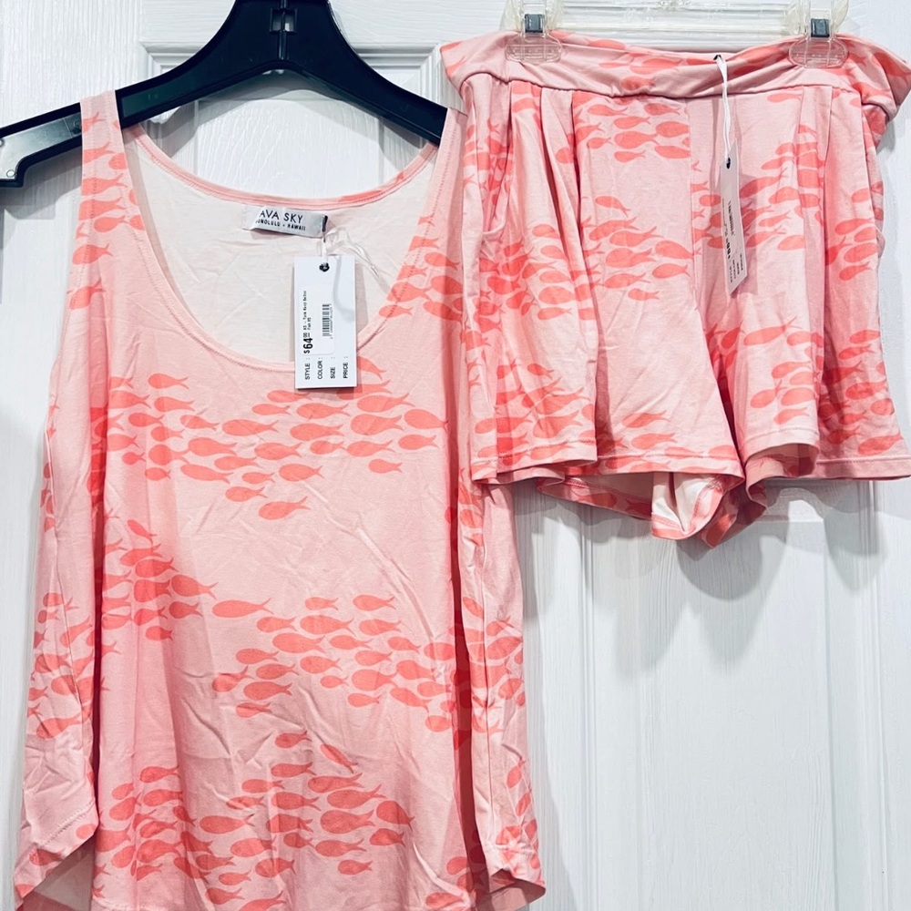 Pink Fish Patterned Tank and Shorts Set